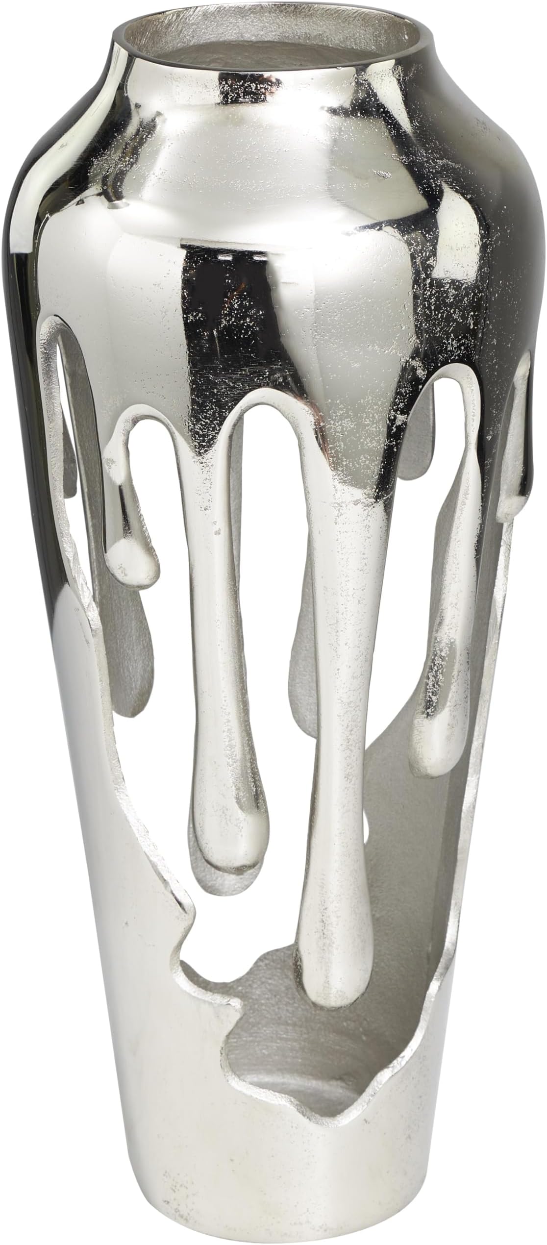 Deco 79 Aluminum Metal Decorative Vase Drip Centerpiece Vase with Melting Designed Body, Vase for Home Decoration 8" x 8" x 19", Silver