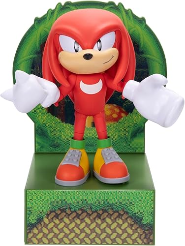 Miniatura 1 de Sonic the Hedgehog Figura de acción Knuckles de 6 pulgadas con expresiones faciales personalizables y base de visualización holográfica. A partir de