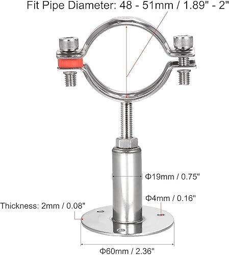 Miniatura 4 de uxcell Soporte de tubo de montaje en techo de montaje en pared, abrazadera de soporte de tubo ajustable de acero inoxidable 304 para tubería de