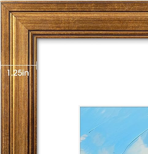 Miniatura 5 de Golden State Art, Marco de fotos dorado oscuro de 11 x 14 pulgadas, para colgar en la pared, incluye paspartú blanco para fotos de 8 x 10 pulgadas y