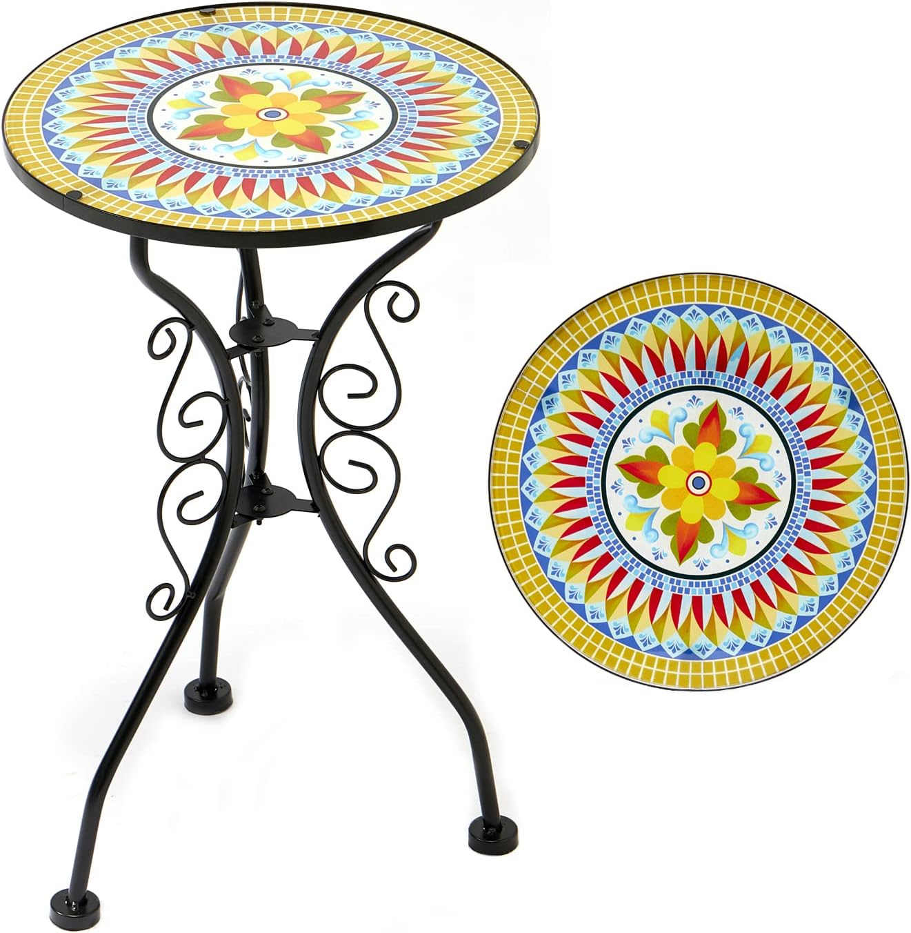 HL3NIGIM Mosaic Outdoor Side Table, 14" Round Outdoor Patio