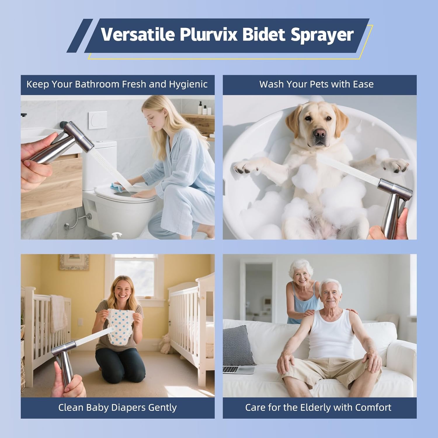 Handheld Bidet Sprayer for Toilet 2 PCS - Bidets for Existing Toilets Adjustable Water Pressure with Bidet Hose for Feminine Wash, Stainless Steel Muslim Shower Jet Spray for Toilet