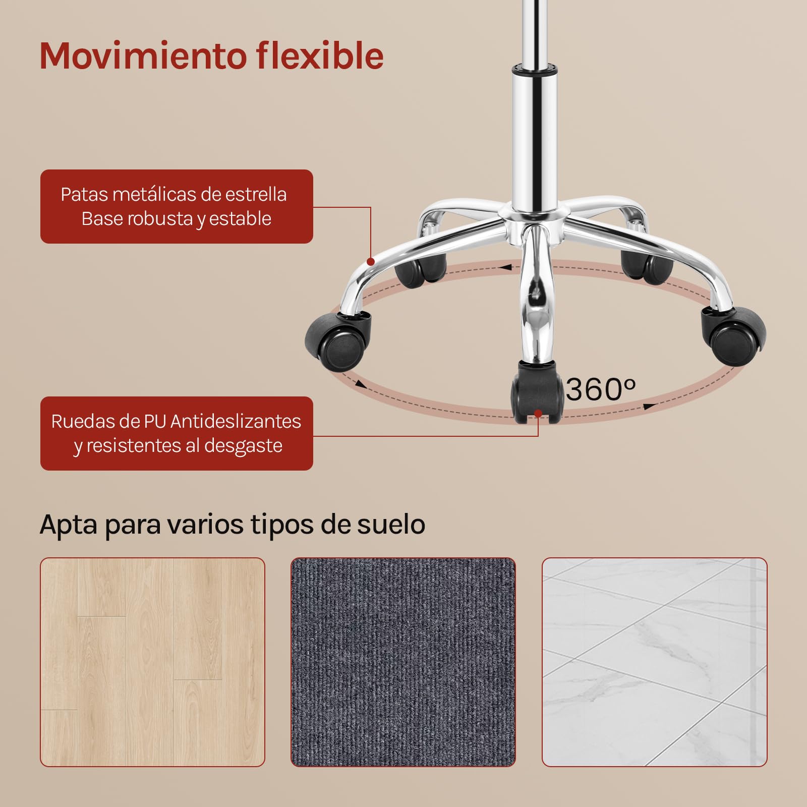 WOLTU Silla de Tocador, Taburete Giratorio con Respaldo Bajo, Altura Regulable (43-54,5 cm), Funda de Cuero Sintético, Estructura Metálica, Blanco