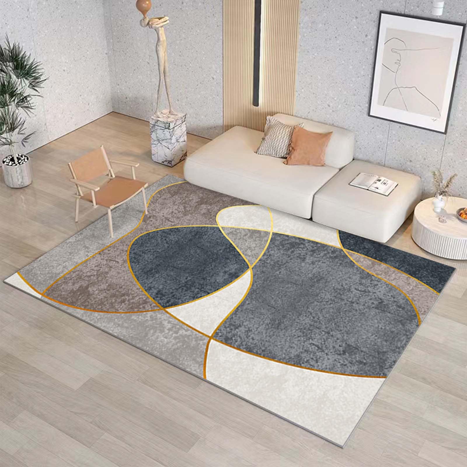 Living Room Rug Living Room Square Modern Cubic Washable Area Rug Abstract Soft Faux Short Pile Extra Large Area Rugs for Bedroom Dining Room Non Slip Non Shedding Rug,I,80CM*160CM