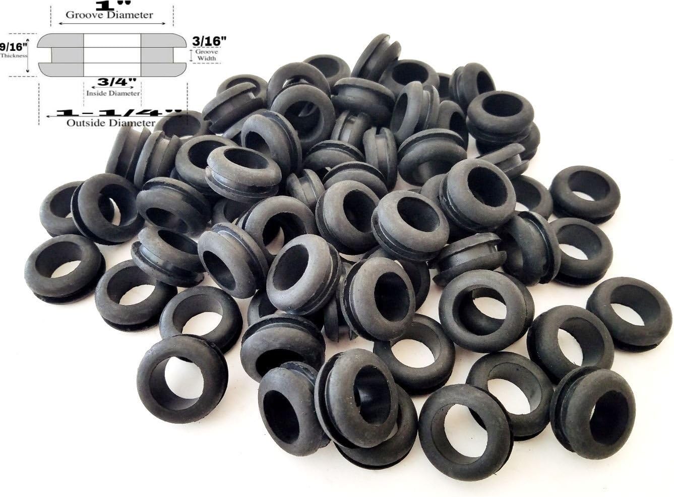 Lot of 25 Rubber Grommets 3/4" Inside Diameter Fits 1" Panel Holes