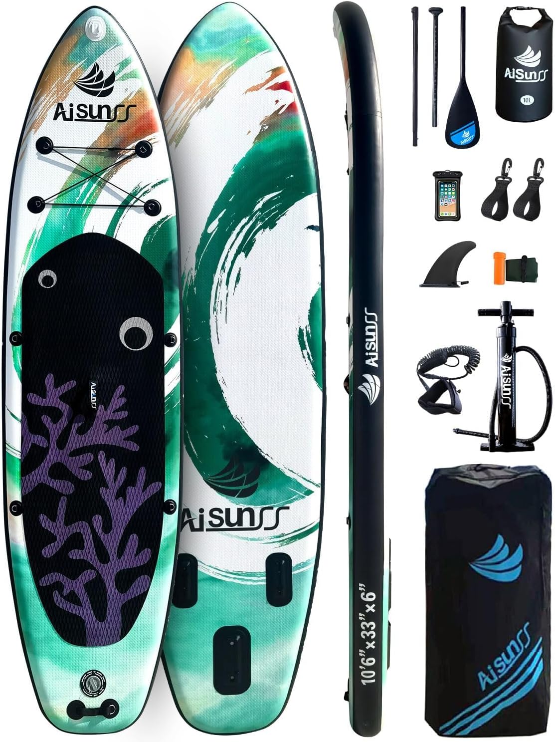 Inflatable Paddle Board for Adult, Paddle Board for All Skill Levels, Wide SUP Board with Primium Accessories Include SUP Carry Bag, Hand Pump, 10L Waterproof Bag and Adj Paddle