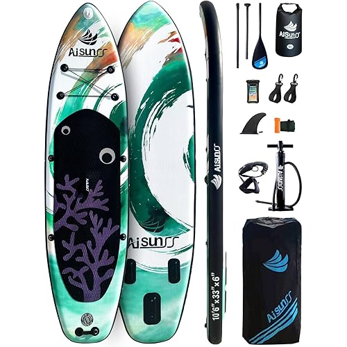 Inflatable Paddle Board for Adult, Paddle Board for All Skill Levels, Wide SUP Board with Primium Accessories Include SUP Carry Bag, Hand Pump, 10L Waterproof Bag