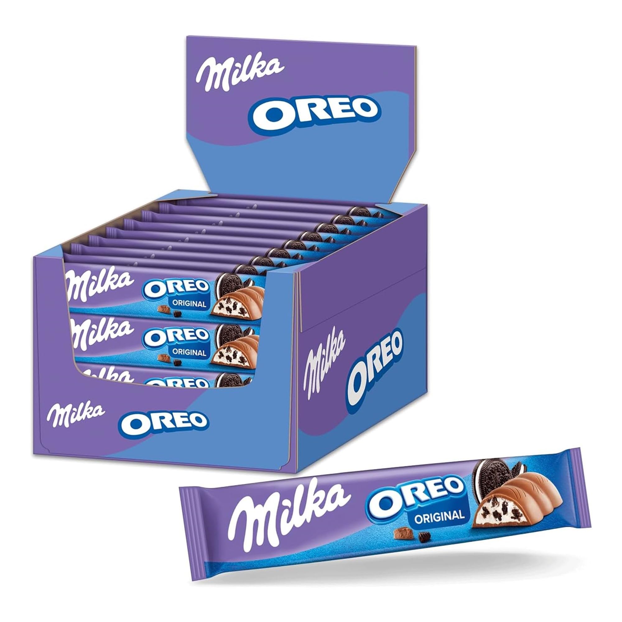 Milka Oreo - Barre de Chocolat au Lait aux Éclats de Biscuits Oreo - Présentoir de 36 barres (37 g)