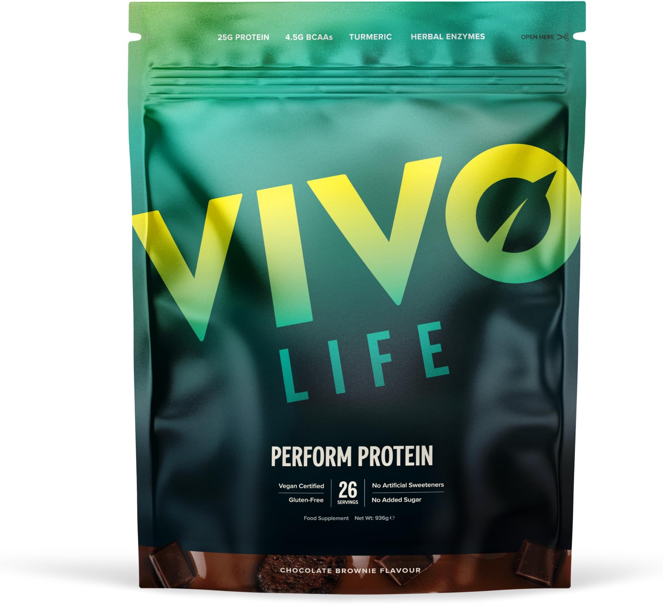 Perform Plant Protein Powder | 25g Protein with BCAAs, Iron, Zinc, Turmeric & Herbal Enzyme Blend | Lactose Free & Easy to Digest, Plant-Based Nutrition | Chocolate Brownie - 26 Servings