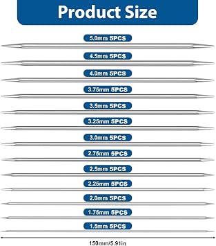 65pcs Double Pointed Knitting Needles Set, 13 Needle Diameters (1.5-5.0mm), All Needles 15cm Long, Stainless Steel Short Double Ended Knitting Needles for Socks, Hats, Sweaters, DPN Set for Beginners