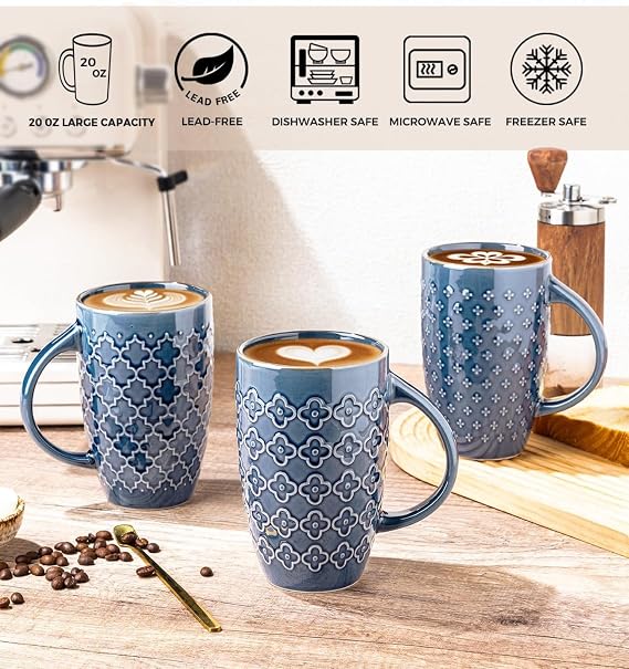 AmorArc Large Coffee Mugs Set of 4, 20oz Tall Coffee Mugs Set