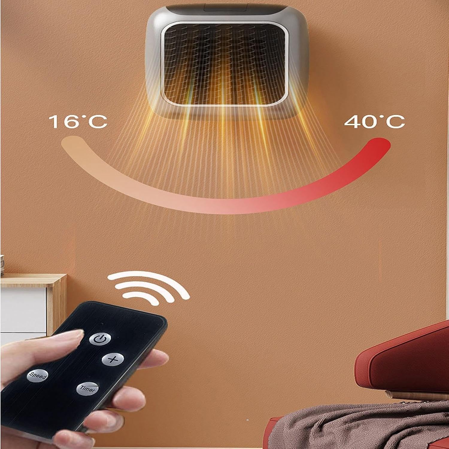 Ozzie Heater, Chauffage Électrique Mural 800W, Appareil de Chauffage enfichable, Appareil de Chauffage en céramique avec télécommande, Mini-chauffage pour prise murale,Mural Home Bedroom Office