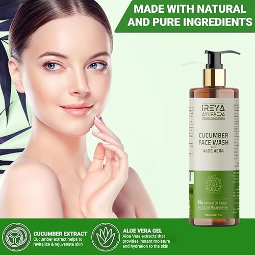 Miniatura 3 de Lavado facial de pepino 6.8 fl oz (6.76 onzas) con aloe vera para hombres y mujeres. Hecho con extracto de pepino y gel de aloe vera. Lavado facial