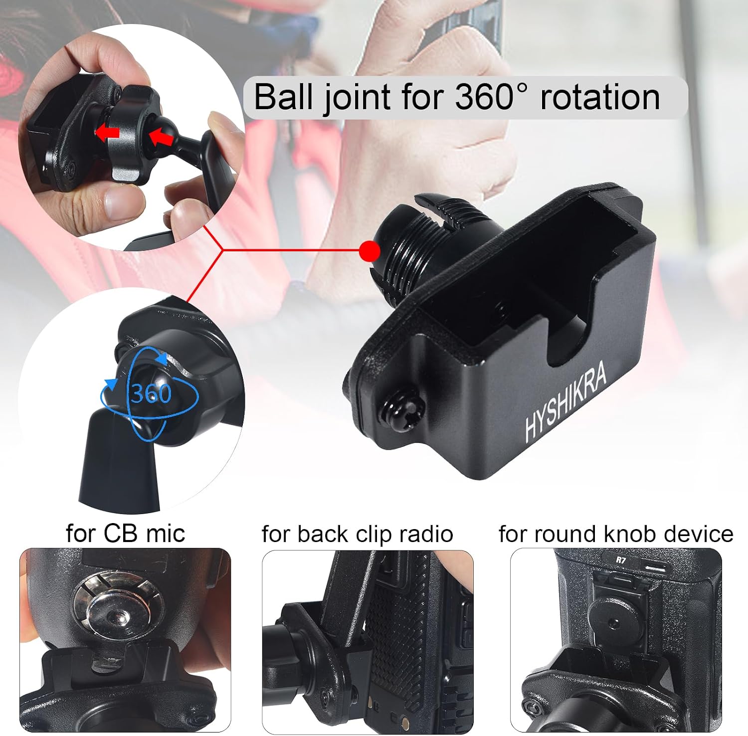 Universal Two-Way Radio & Microphone Mount with Heavy-Duty Sticky Gel Pad Suction Cup Base – Compatible with BaoFeng Kenwood Midland Motorola Radio or Micorphone with Back-Clip or Round Knob
