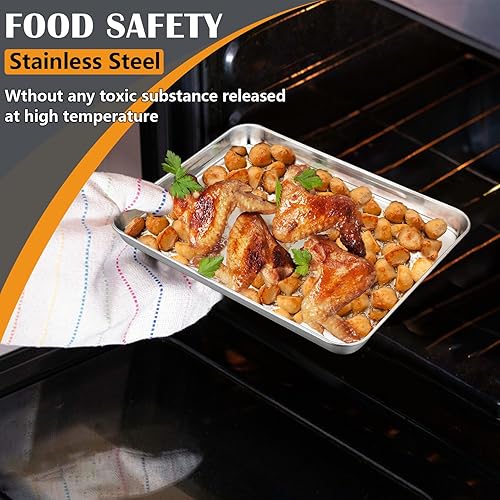 Miniatura 3 de Joyfair - Juego de bandejas para hornear de 10.4 pulgadas (2 unidades), bandejas pequeñas de acero inoxidable para asar carne, no tóxicas y