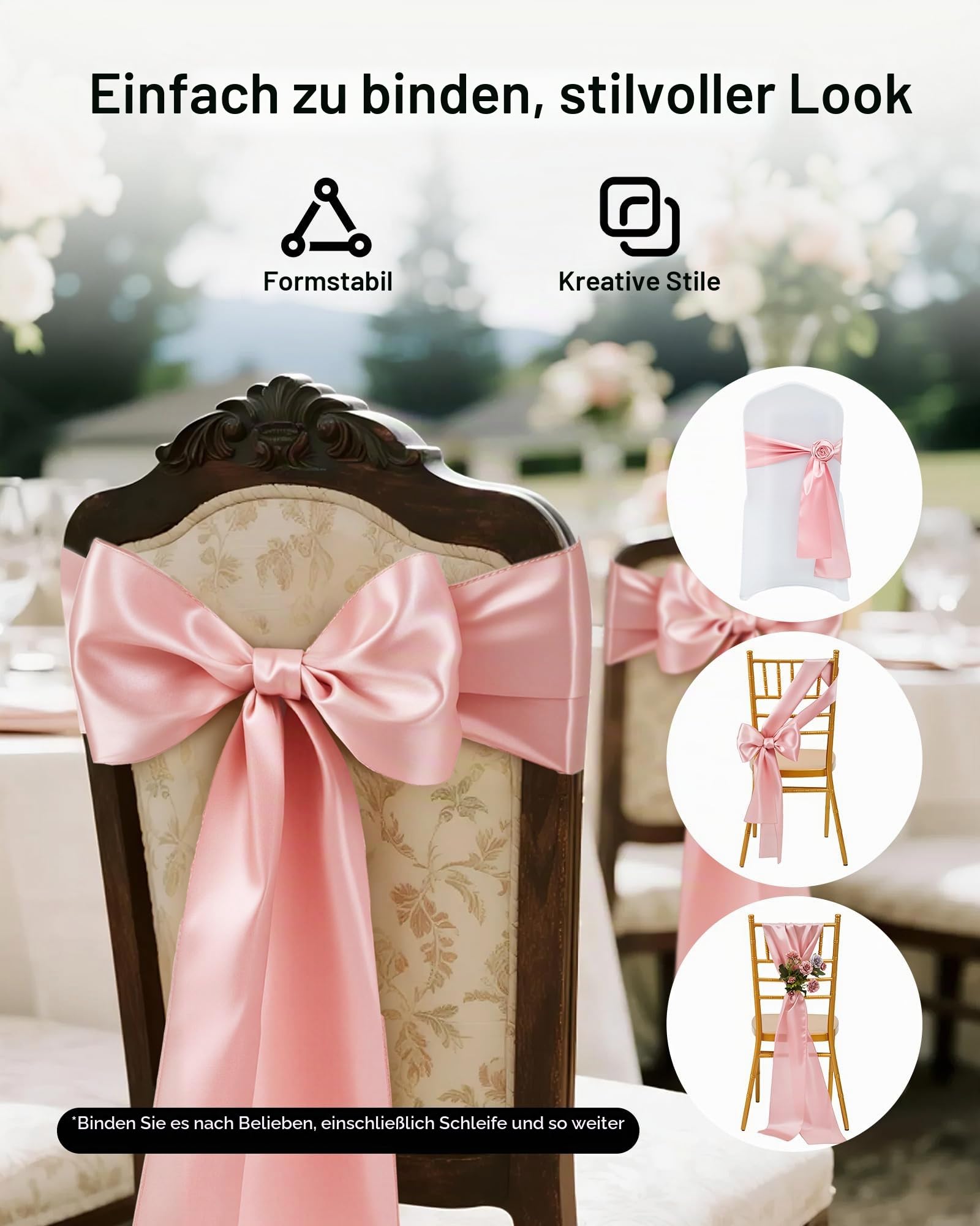 VEVOR Satin-Stuhlschärpen mit Schleifen (275x17 cm) 100 STK. Stuhlbänder zum Binden, Stuhlbänder für Hochzeiten Bankett Dekorationen Veranstaltungen Bankettstuhlbezüge, Stuhlschleifen Rosegold