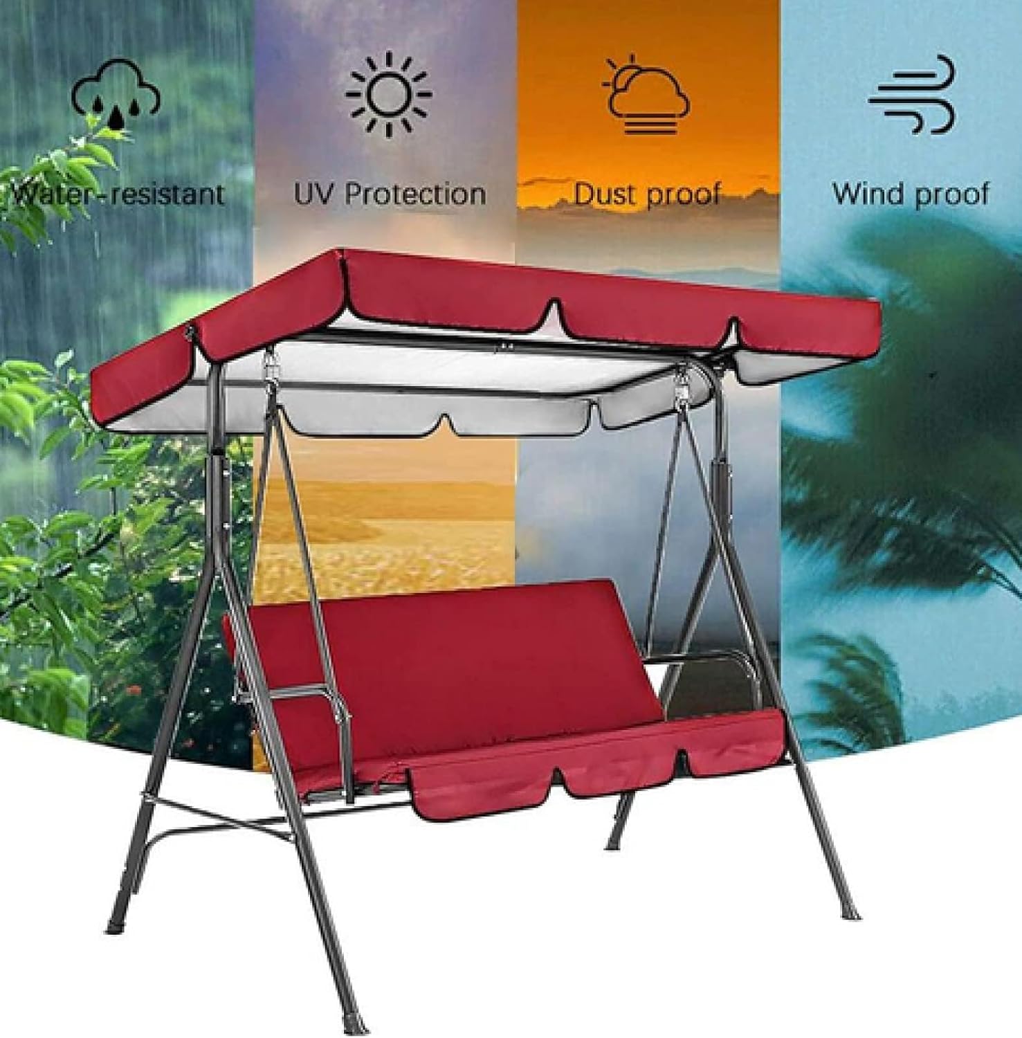 Outdoor Swing Seat Replacement Set Canopy, Hammock Canopy Replacement Waterproof, Suitable for Patio, Garden, Red(Size:200 * 145 * 18cm/78.7 * 57 * 7in,Color:Off-White)