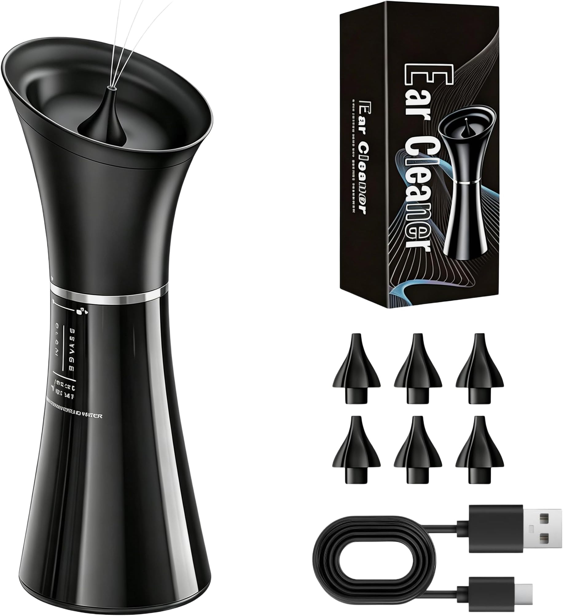 Ear Wax Removal Kit with 2 in 1 Water Tank & 4 Pressure Settings - Electric Ear Cleaning System with Smart Temperature Sensor, Safe Ear Irrigation Flushing -Black