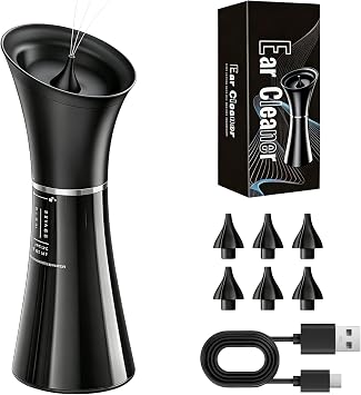 Ear Wax Removal Kit with 2 in 1 Water Tank & 4 Pressure Settings - Electric Ear Cleaning System with Smart Temperature Sensor, Safe Ear Irrigation Flushing -Black