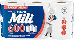Mili Papel Toalha Folha Dupla, 3 Rolos de 200 Folhas