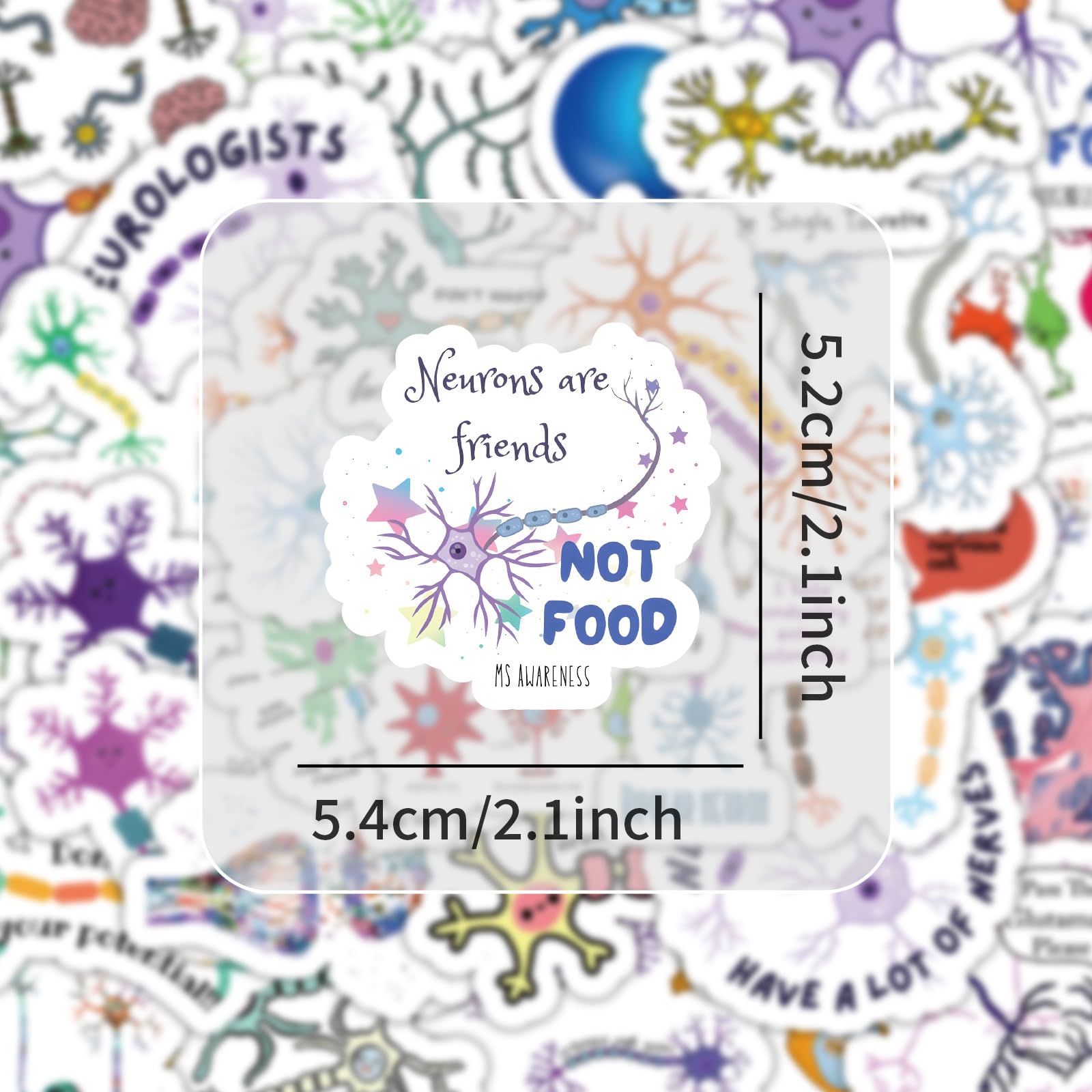 54 Pcs Neuron Stickers, Science Brain Cell Themed Stickers with Sizes 1.3-3 Inches, Waterproof Vinyl Stickers for Laptop Water Bottle Notebook, Educational Sticker for Science Lovers Kids Adults