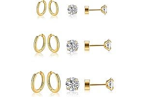 6 Pairs Earrings Sets, Multiple Piercing Lightweight 14K Gold Plated Small Huggie...