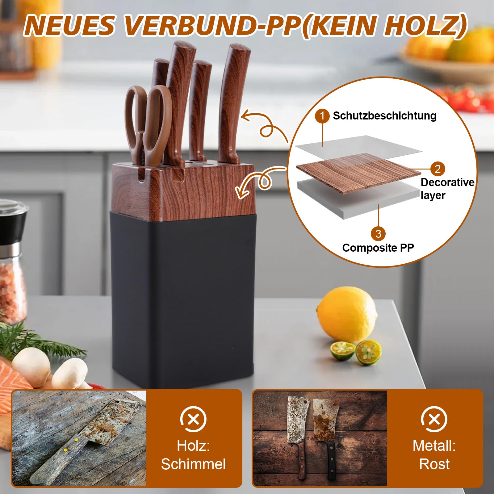 Set Cuchillos Cocina Profesional Juego de 7 Piezas con Soporte de Madera - Acero Inoxidable Alemán 58HRC | Mangos Ergonómicos Antideslizantes | Para Chef y Uso Doméstico