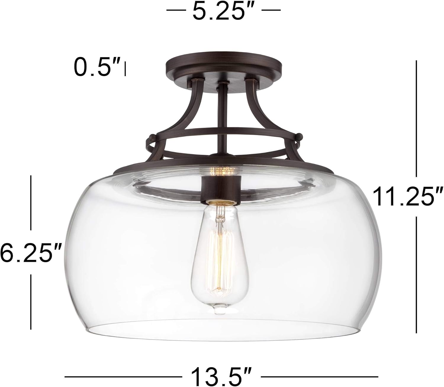 Top Brands Charleston Farmhouse Rustic Ceiling Light Semi-Flush Mount Fixture Antique LED Bronze 13 1/2 Wide Glass Shade for House Bedroom Hallway Living Room Bathroom Dining Kitchen - Franklin Iron Works