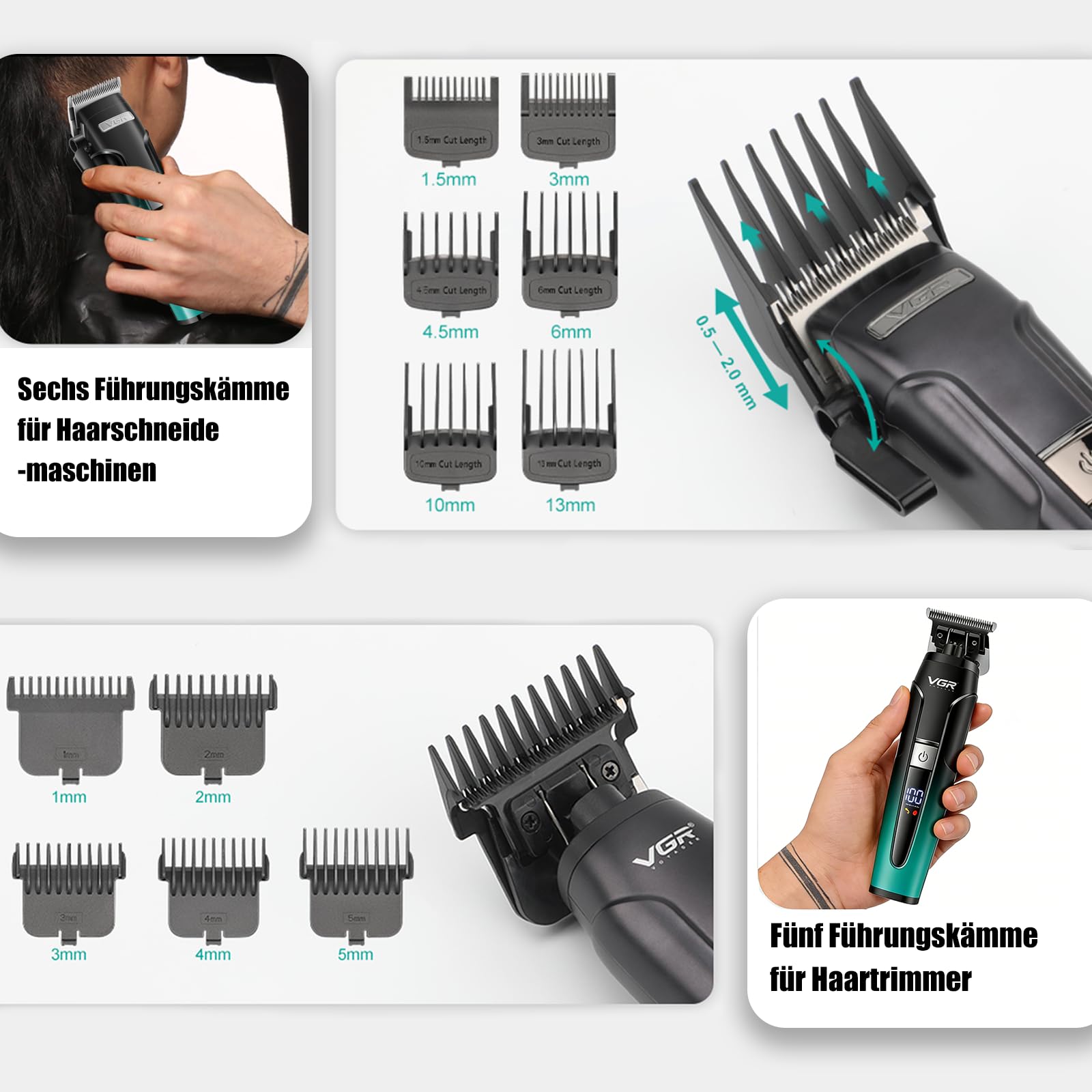 VGR 694 Haarschneidemaschine Profi Set Mit Magnetische Ladestation, Grün | Haarschneider Herren, Trimmer und Rasierer Set Mit LED Display, Barber Set mit Klinge Aus Keramik Kohlenstoffstahl