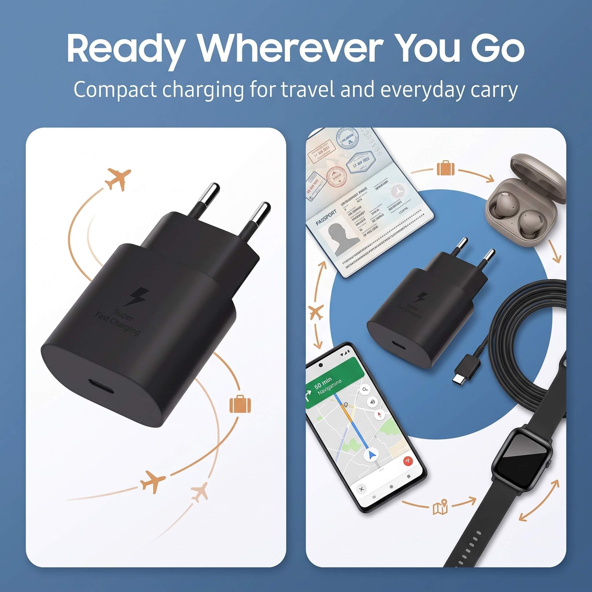Cargador USB-C 25W,[Pack de 5], con 5 cables tipo C a tipo C de 1 m, carga rápida, compatible con Samsung Galaxy F56 5G/F55 5G/F54 5G/F52 5G