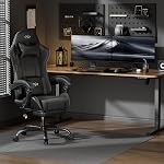 HLDIRECT Gaming Chair, Video Game Chair with Pocket Spring Cushion, Ergonomic Computer Chair for Adults with Headrest and Massage Lumbar Support, Swivel PU Leather Office Chair (Black)