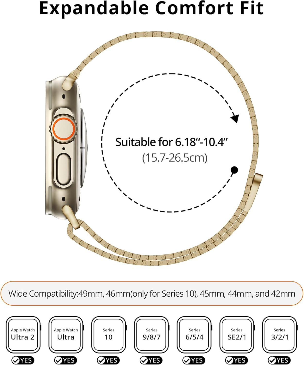 LULULOOK Milanese Mesh Loop Compatible with Apple Watch Band 49/46/45/44/42/41/40/38mm for Men Women, Stainless Steel Magnetic Buckle Strap for iWatch Ultra 3/2 Ultra Series 11 10 9 8 7 6 SE 5 4 3 - Image 4