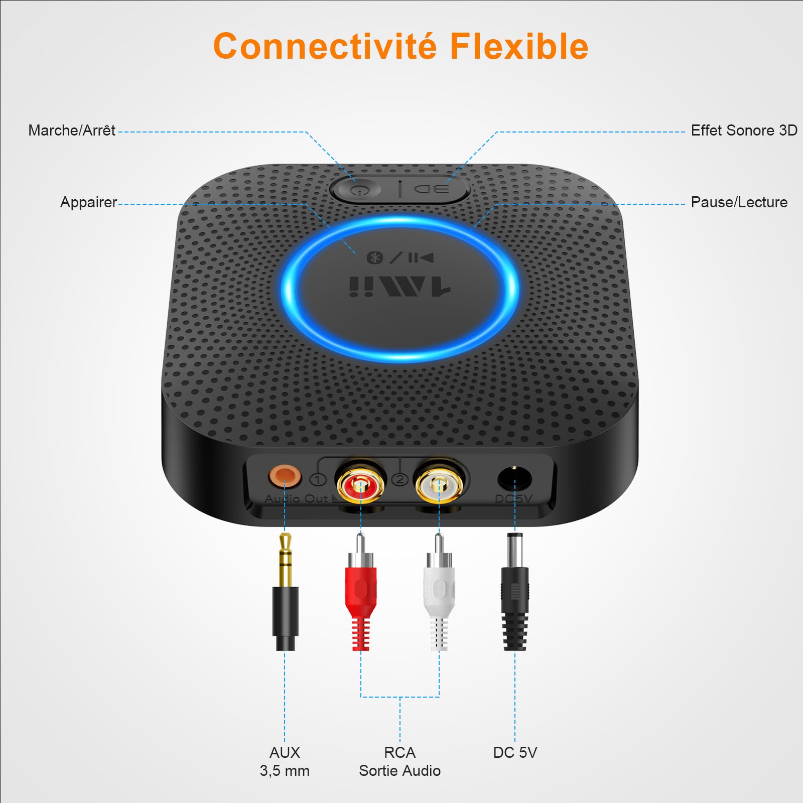 1Mii B06+ Recepteur Bluetooth, Adaptateur Bluetooth 5.3 pour Système Stéréo Domestique, avec aptX HD/Adaptive,3D Surround, Récepteur Bluetooth pour Haut-Parleurs