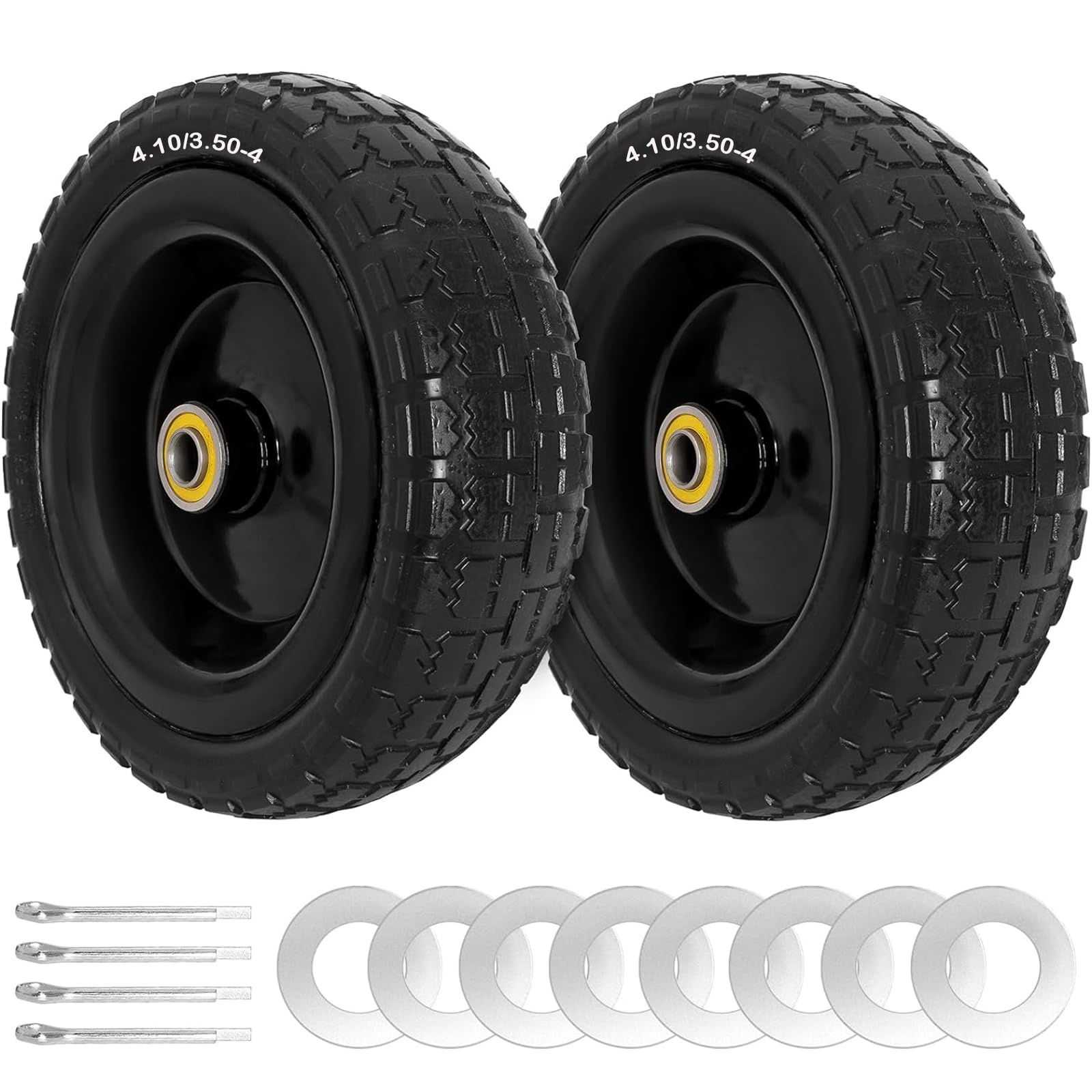 budrash 4.10/3.50-4 Tire and Wheel for Gorilla Cart - 10" Flat Free Tires for Hand Truck, Dolly, Snowblower, Generator, Garden Cart, Wagon, Trolley, Solid Rubber Tires Without Flat Spots, 2 Pack