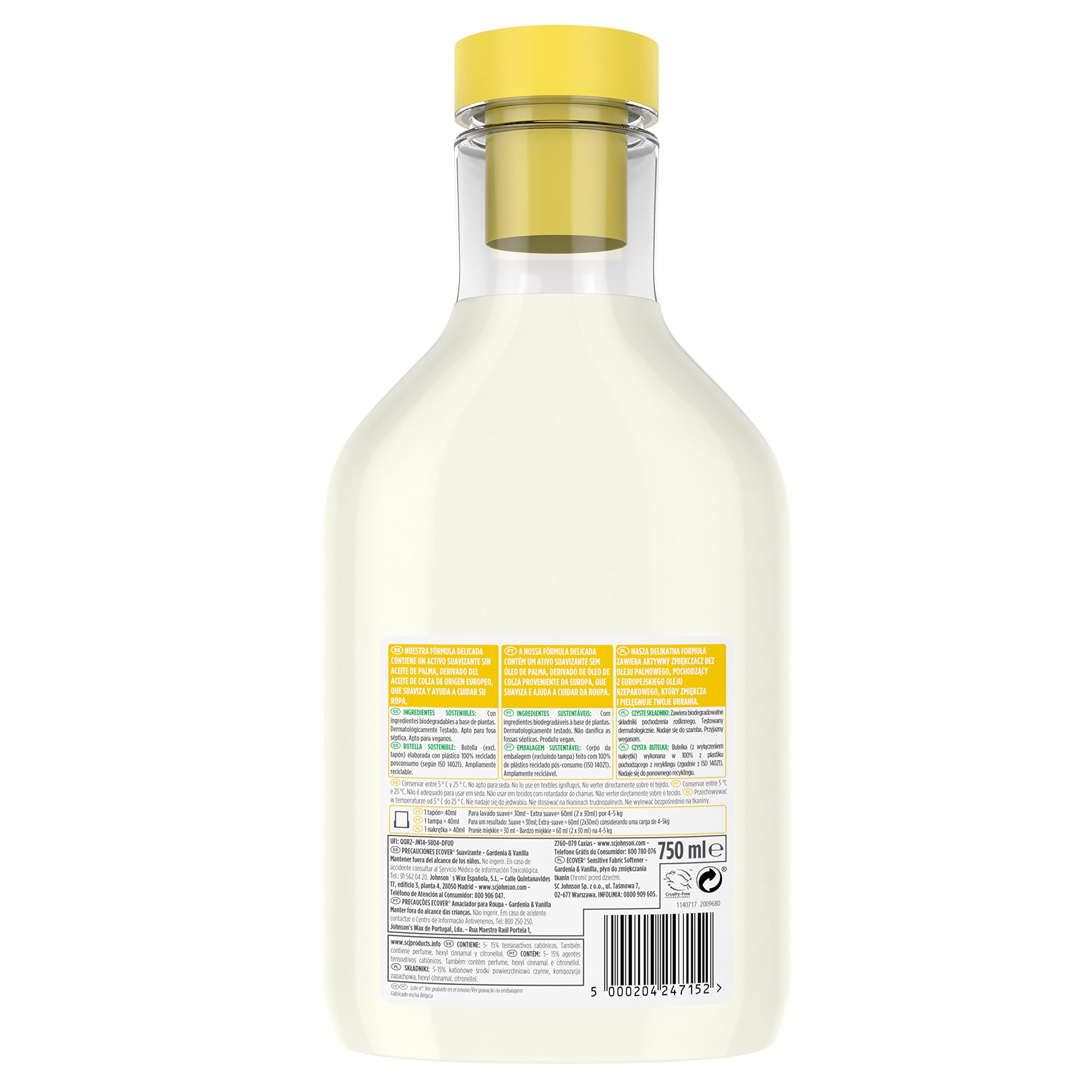 Ecover Płyn do Zmiękczania Tkanin o Zapachu Gardenii i Wanilii, 750 ml, Eko Produkt