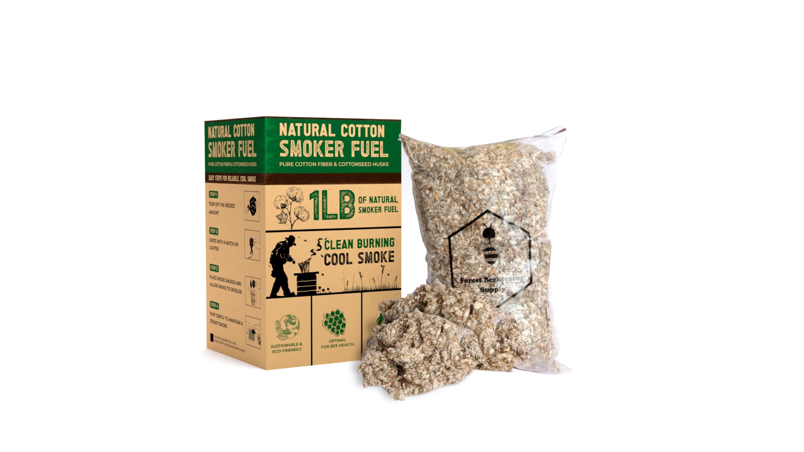FOREST BEEKEEPING SUPPLY -Hive bee Smoker Fuel | All Natural Cotton Fiber |1 LBS Bag