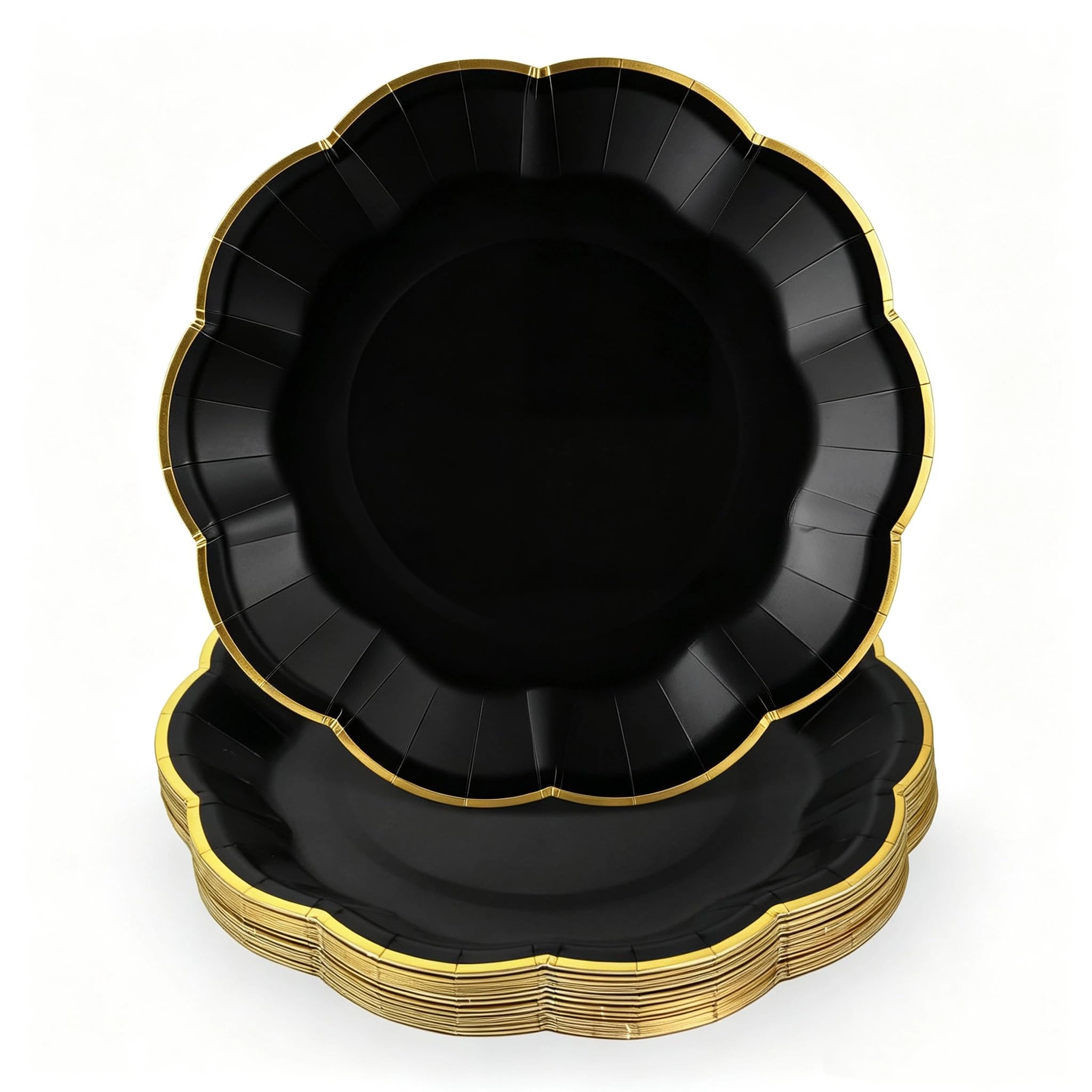 30 Pcs Black and Gold Plates 7 Inch Halloween Paper Plates with Gold Trim