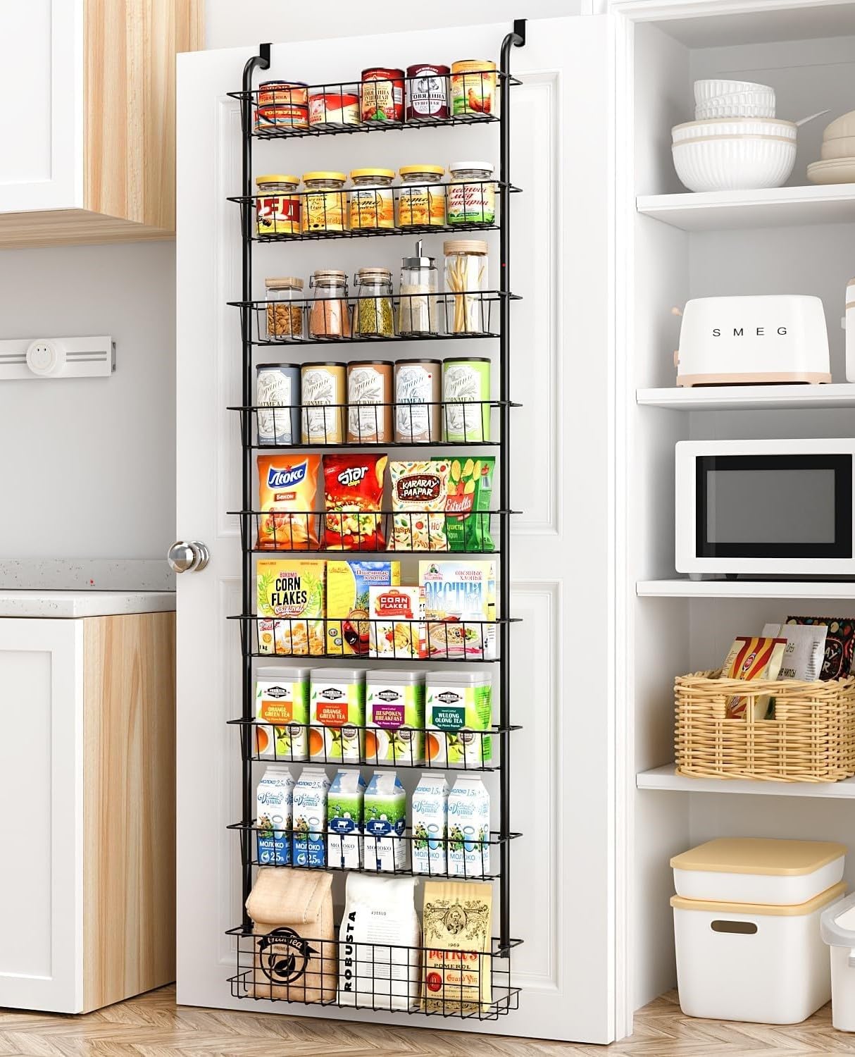 GGIU Over The Door Pantry Organizer Spice Rack: 9-Tier Metal Pantry Door Organizer - Pantry Organizers and Storage - over the Door Organizer Back of Door Spice Rack