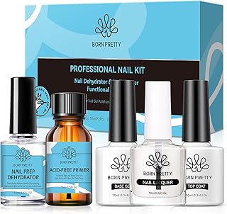 Nail Dehydrator and Nail-Primer, Nail Prep Dehydrator Acid Free Nail-Primer, Cuticle Oil for Nails, Base and Top Gel Coat Nail Supplies Functional Nail Set 5PCS