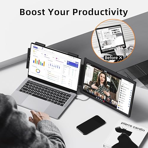 Miniatura 4 de Extensor de pantalla para laptop, monitor portátil IPS de 14 pulgadas, 1080P, monitor de viaje para portátiles de 14 a 16.5 pulgadas con puerto