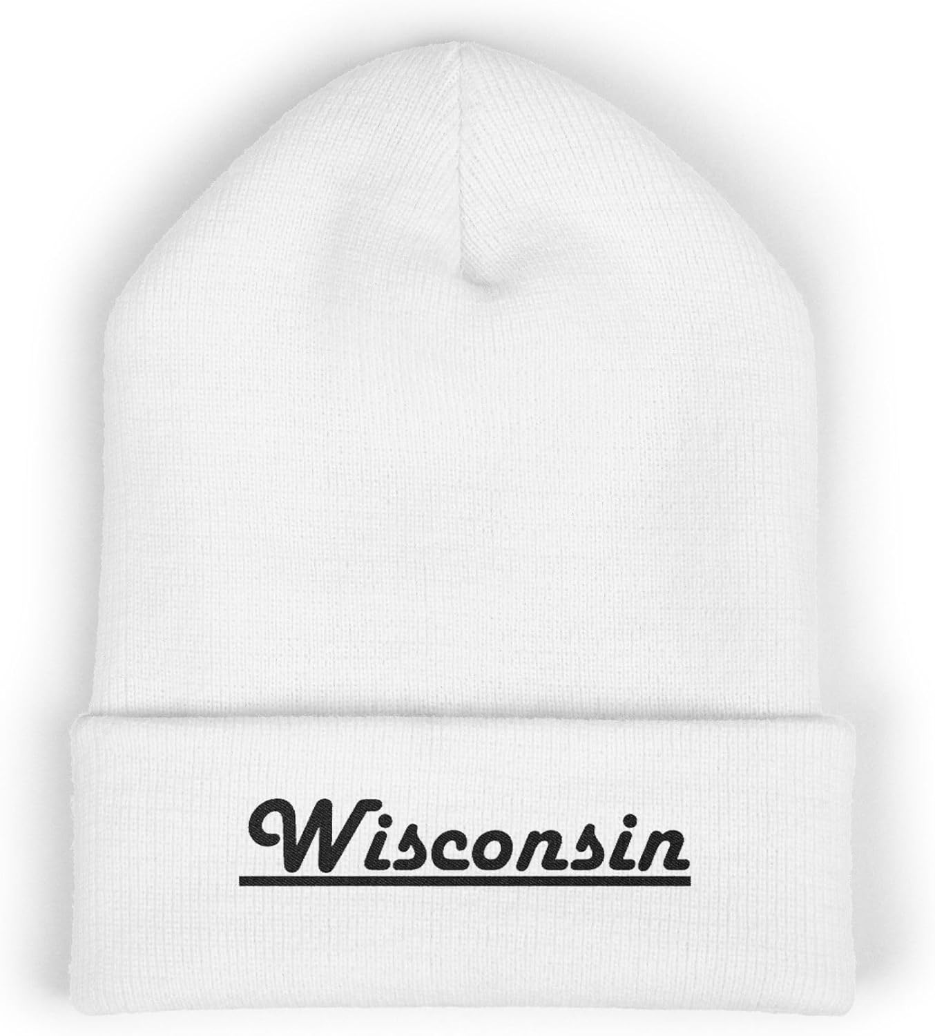 Premium Classic Cuffed Beanie Hat with 'Wisconsin' Embroidery Message