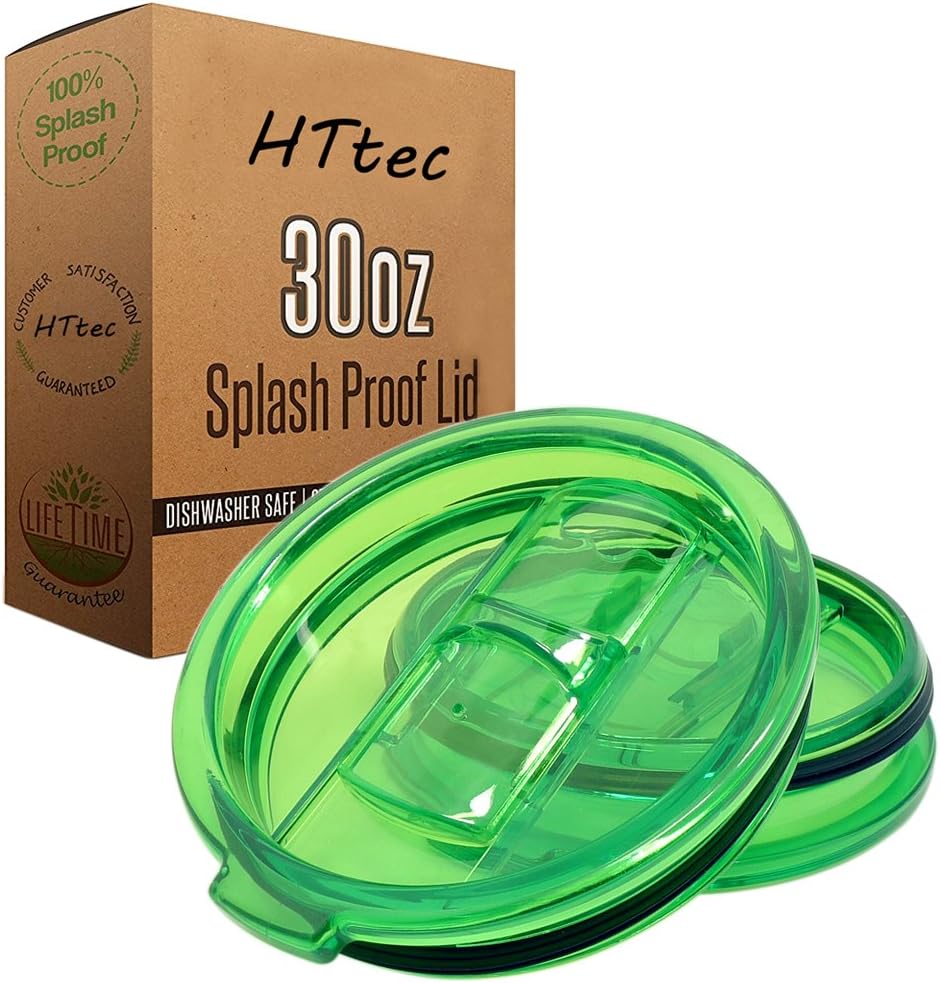 HTtec 2 Pack Premium Quality Splash Proof Yeti and Rtic Lids, Spill Resistant With Slider Closure,fit Ozark Lids Sliding Replacement,Lid For Tumbler,Open/Close Slide Lids,Straw Friendly (30oz, Green)