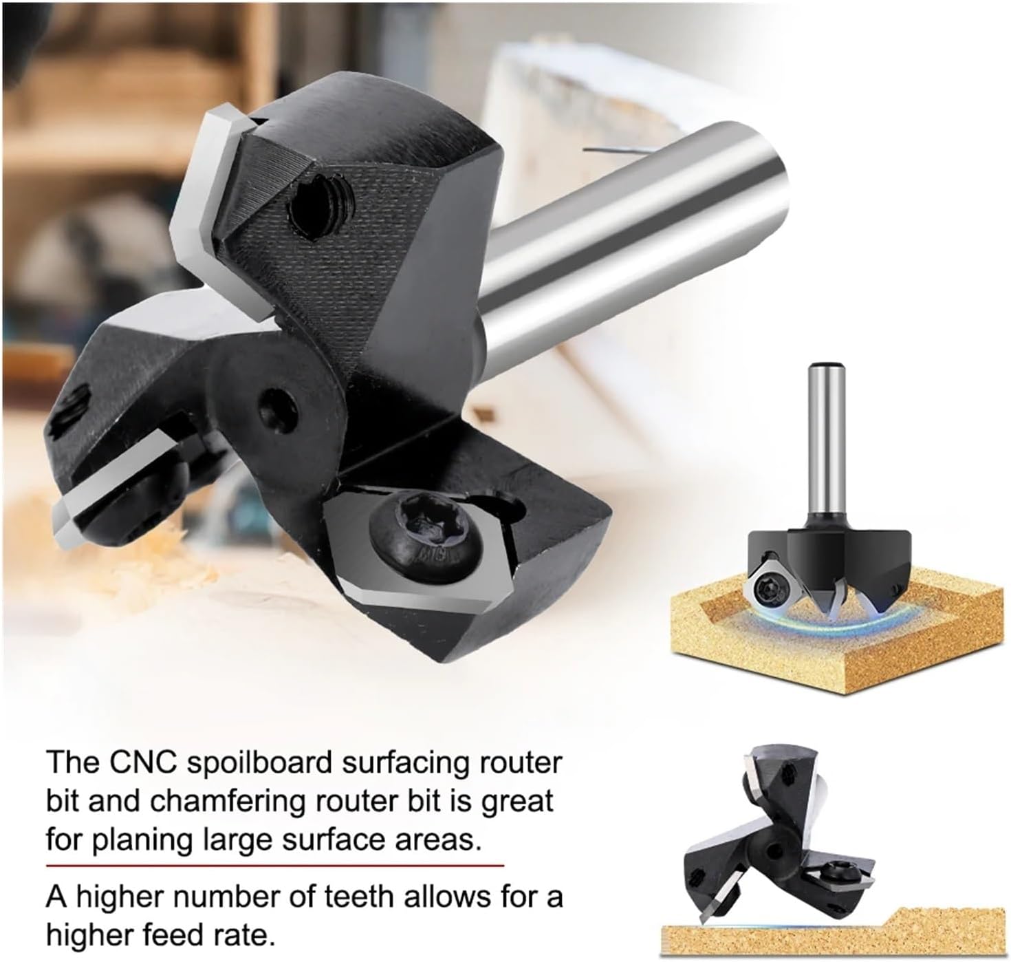 1 x CNC Spoilboard Surface Cutter 8 mm 1/4 Shank Plate Flattening Carbide Insert Wood Planer (1I4 Shank)