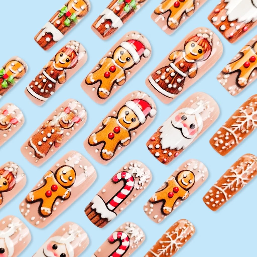 24Pieces Christmas Holiday Themed Fake Nails Decorations ABS Durability For Women Event Decorations