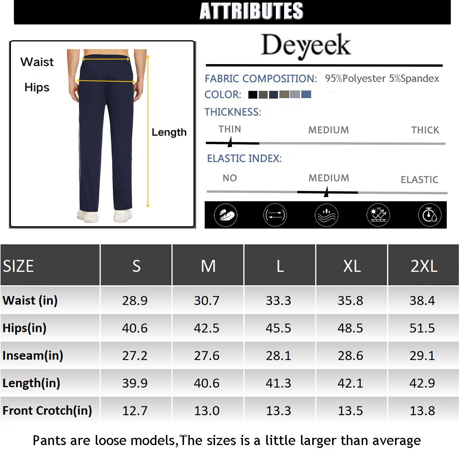 Deyeek Pantalon d'entraînement pour Homme avec Fermeture éclair sur Toute la Longueur, Pantalon de Jogging, Pantalon déchiré, Pantalon de Loisirs, vêtement de Sport Ample et décontracté avec Poche.