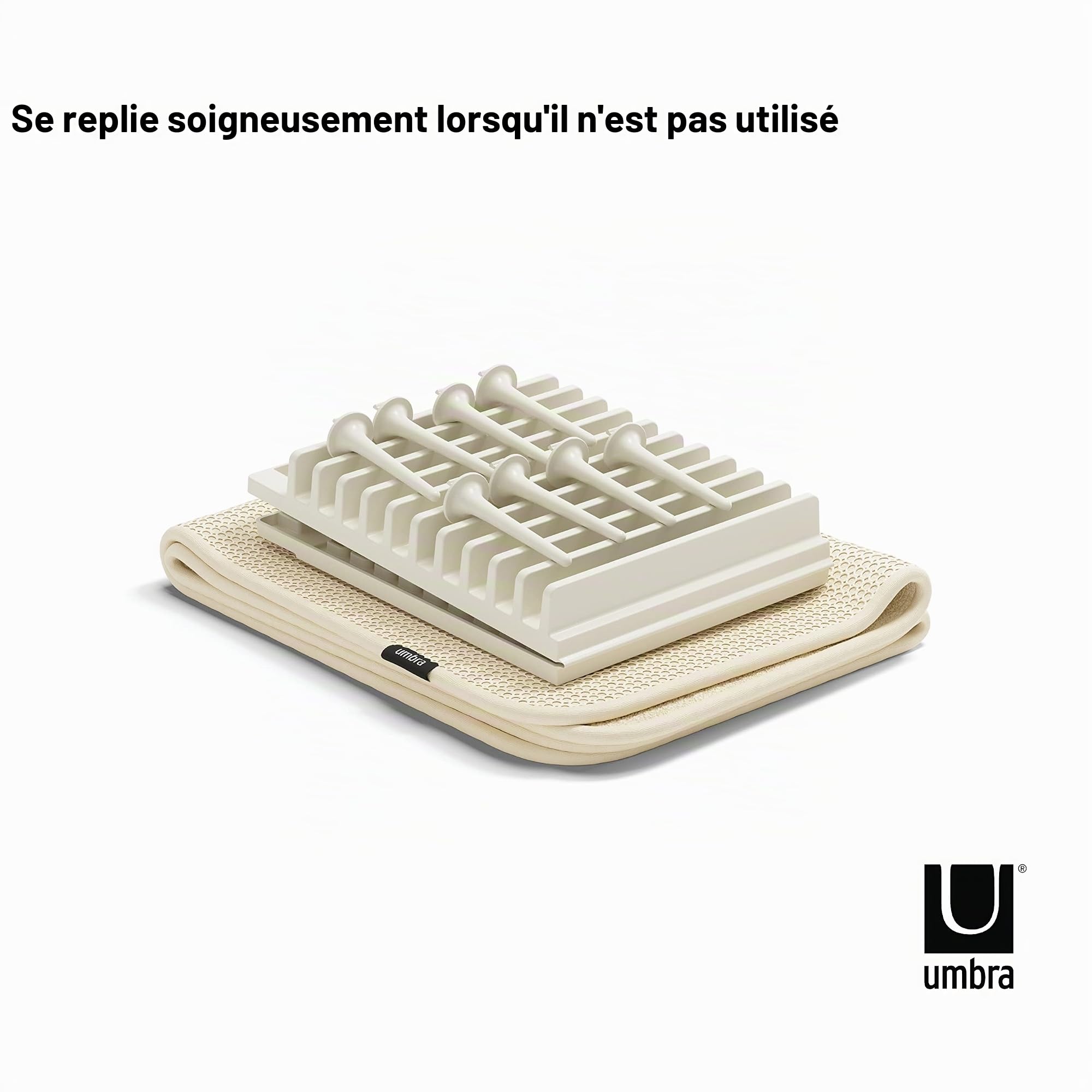 Umbra Udry Peg Égouttoir à Vaisselle en Microfibre avec Tapis d'égouttement Pliable et Peu encombrant, Lin