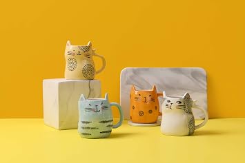 Bico Cartoon Cat Stoneware Dinnerware Set, Including Appetizer Plates & Mugs Set