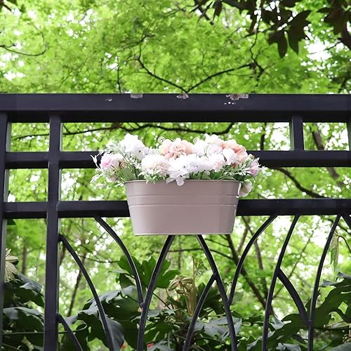 Miniatura 5 de Meltset - Paquete de 3 macetas colgantes de hierro de metal, barandilla ovalada, macetas de jardín y balcón, soportes de metal para pared,