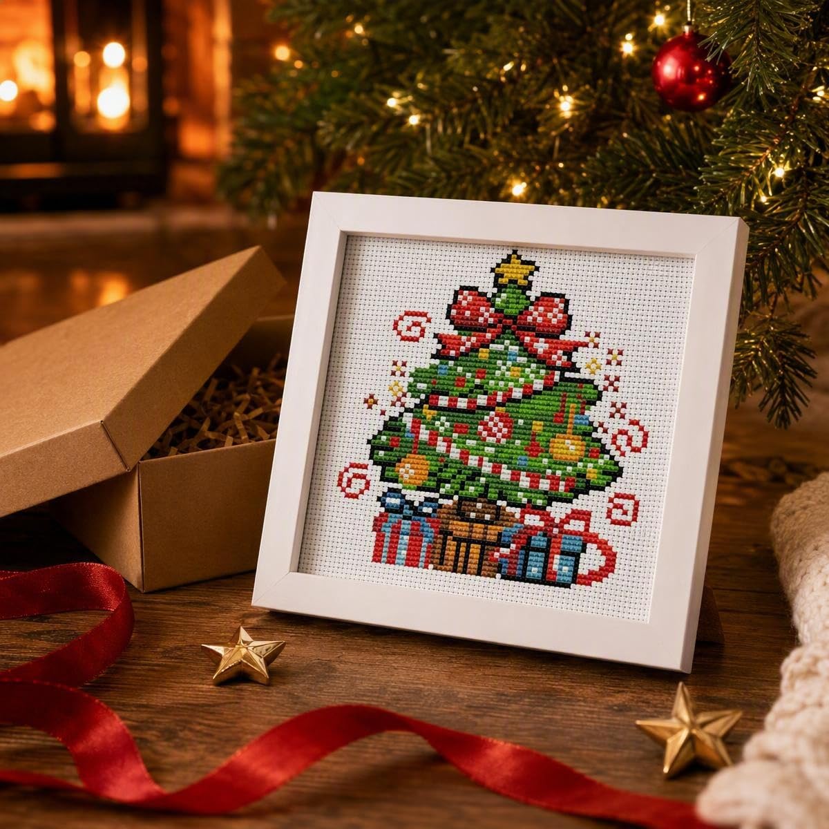 Beginner Christmas Tree Cross Stitch Kit - Framed -7 Beginner Christmas Tree Cross Stitch Kit - Framed -7