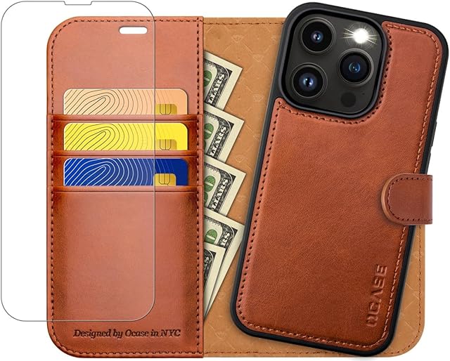 OCASE for iPhone 14 Pro Max Case, Magnetic Detachable 2 in 1 Flip PU Leather Wallet Case with[RFID Blocking][Card Holder] Shockproof Removable Phone Cover for the 6.7 Inch 14 Pro Max,Brown